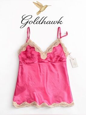 NWT Gold Hawk 100% Washable Silk with Lace Trim Camisole in Azalia Size Medium